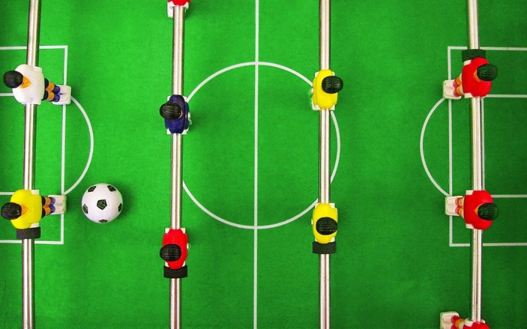 foosball table shown from a birds eye view 